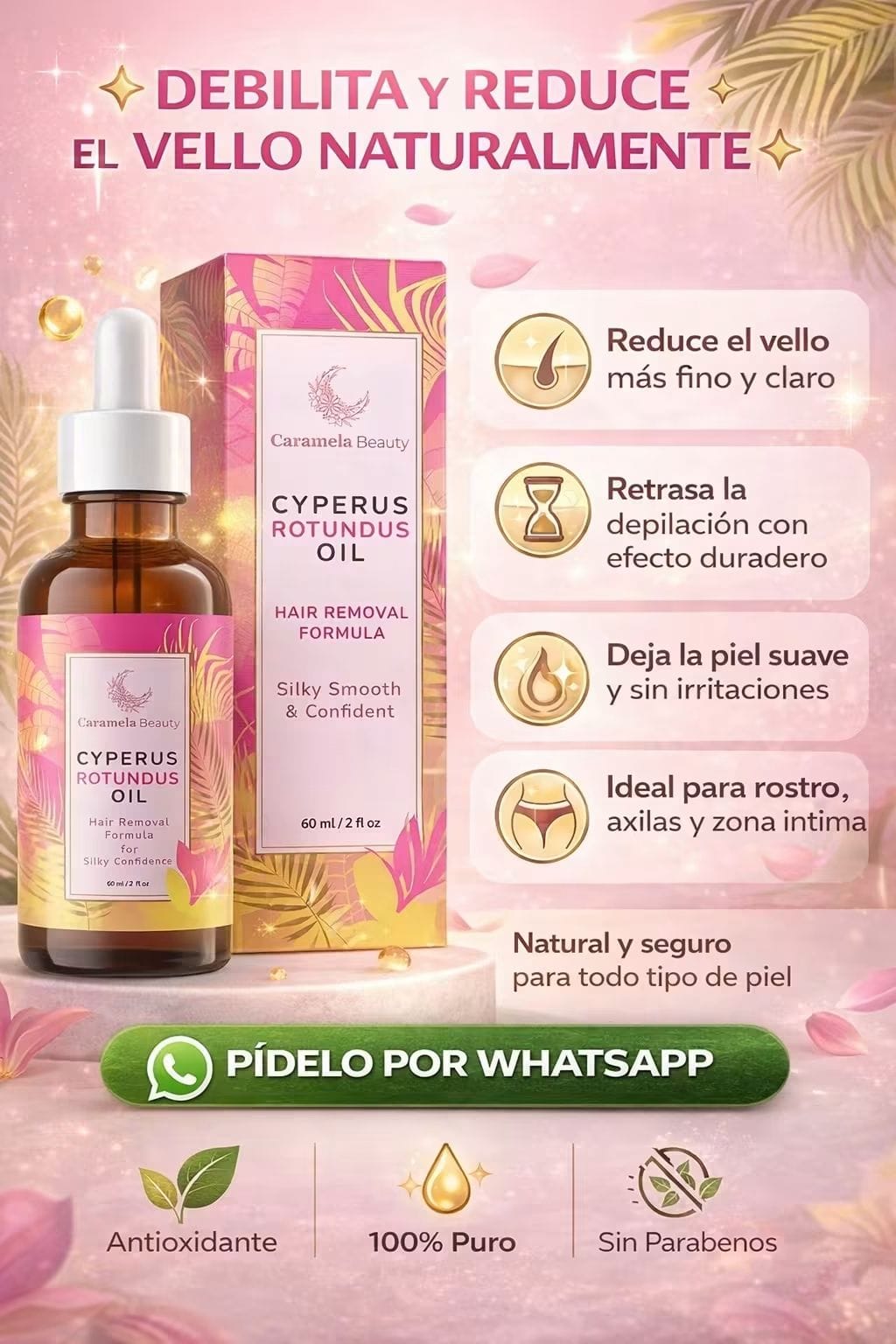Cyperus Rotundus para retardar el crecimiento del vello