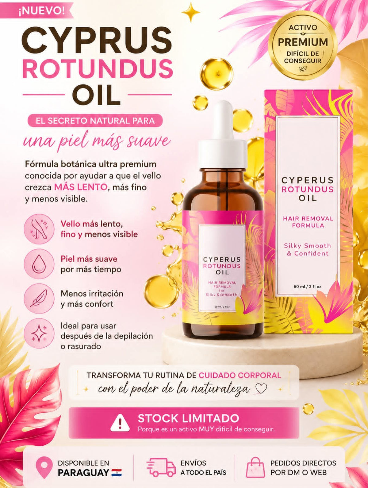 Cyperus Rotundus para retardar el crecimiento del vello