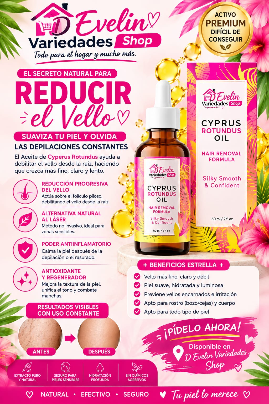 Cyperus Rotundus para retardar el crecimiento del vello