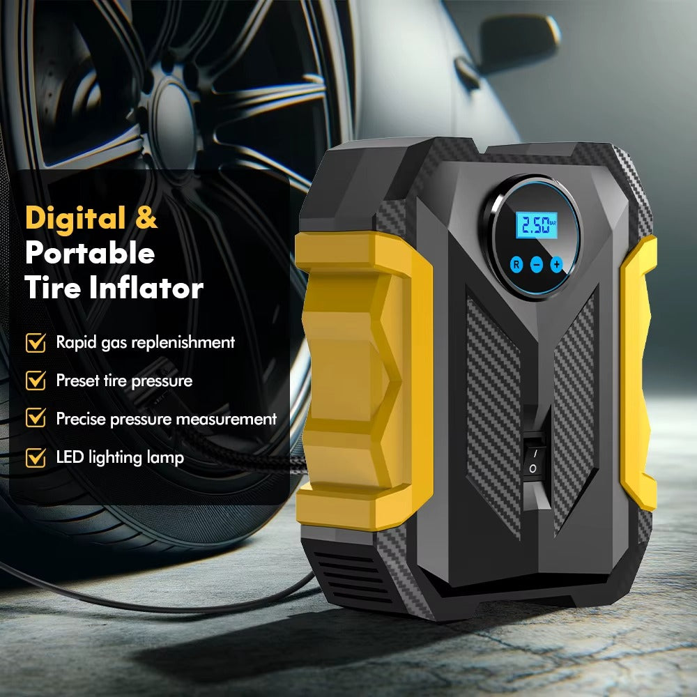 COMPRESOR DE AIRE DIGITAL PARA COCHE AUTO BOMBA INFLADORA PORTÁTIL
