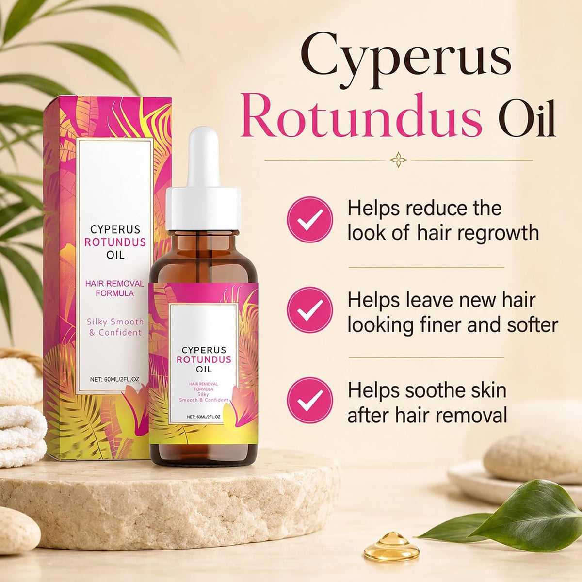 Cyperus Rotundus para retardar el crecimiento del vello